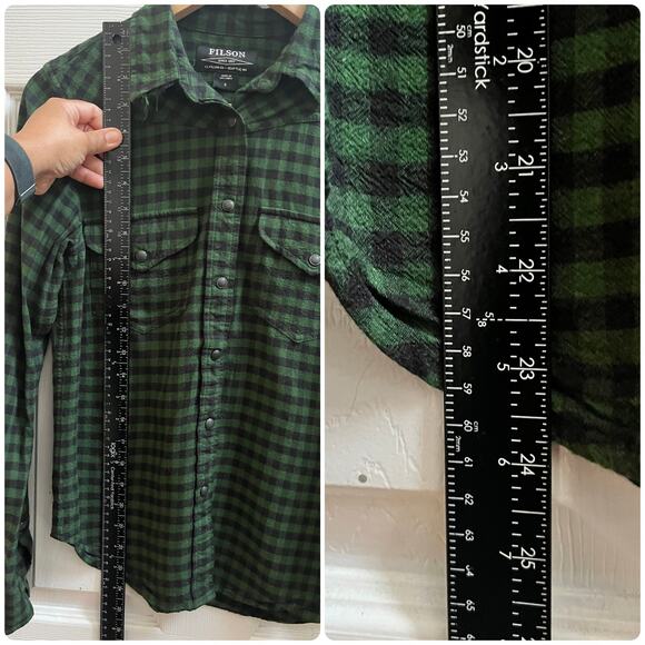 Filson Women’s Flaw Modal Wool Blend Green Black Plaid Button Down Shirt Small - Picture 9 of 14